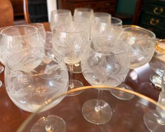 Etched crystal balloon wine glasses