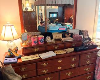 Cherry triple dresser with mirror