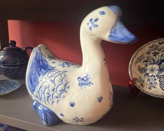 Large blue and white porcelain goose figure