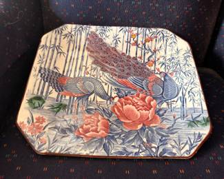 Japanese peacock and peony octagonal platter