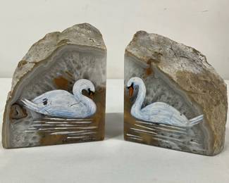 Swan Agate Geodes Bookends