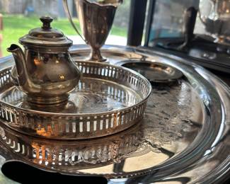 Silver serving plates and service
