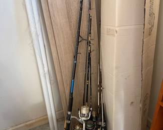 Miscellaneous fishing rods and tackle.