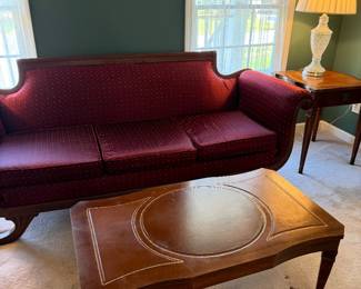 Antique sofa, Vintage Mahogany Leather coffee and end table