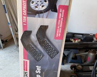 Car Ramp Set, New in box. Floor jacks, Jack stands and miscellanous auto maintenance and repair equipment/tools.