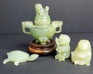 CS013 Jade Foo Dog Pot, Pandas and Turtle
