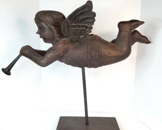AT004 Large Hand Carved Wood Angel Sculpture