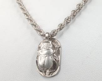 CS047 Sterling Silver Scarab Charm Necklace