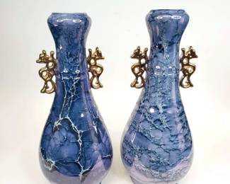 CS021 Asian Blue Marbled Luster Glaze Vases