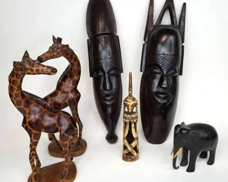 CS023 African Carved Wood Animals, Carved Bone, Tribal Wall Hangings