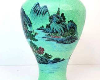 CS001 Hand Painted Enameled Brass Asian Vase