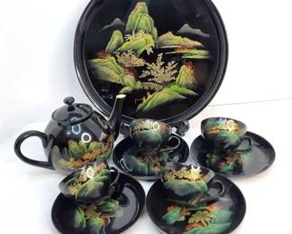 CS002 Asian Hand Painted Lacquered Wood Tea Ware