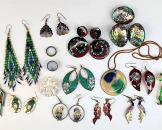 CS093 Enameled Brass, Shell Inlay, and Seed Bead Jewelry
