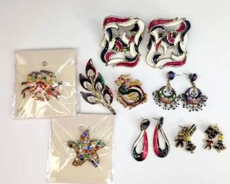 CS086 Enameled Metal Colorful Gems Pins, Earrings, Collar Clips