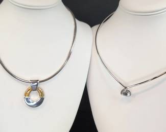 CT006 Silvertone Collar Pendant Necklaces