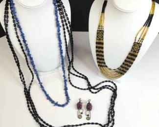 CS084 Lapis Lazuli, Gold Black Beads, Earrings