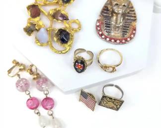 CS098 Costume JewelryEgyptian, Gemstones, Rings, Flag Pin
