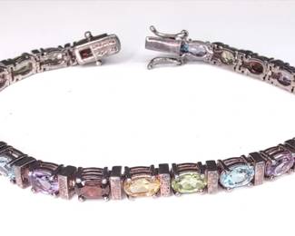 CT019 7.5 Inch Multi Gem Sterling Silver Bracelet
