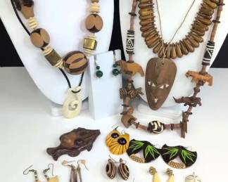 CS087 African JewelryCarved Wood, Shell, Bone