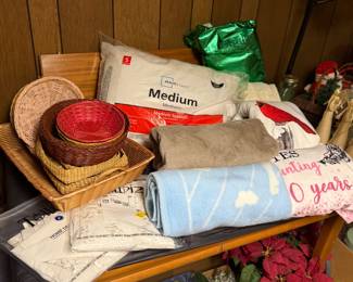 Baskets, blankets, pillows