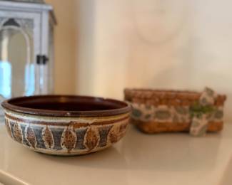 Vintage stoneware bowl, basket