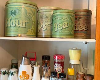 Vintage canister set, salt and pepper shakers