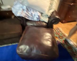 Leather armchair with ottoman