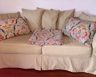 Tan Couch w/Cover & Pillows!