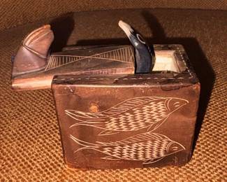 Carved Soapstone Box Mechanical Folk Art!