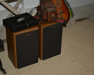 Vintage sony speakers, film movie camera