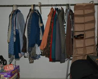 Men clothing ( mostly medium/large sizes). More in other racks in the basement