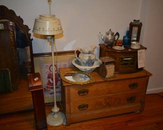 Chest and lamp.