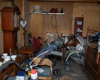 grandfather clock with weights, golf clubs furniture