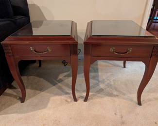 Ethan Allen Side Table Pair with Glass Tops