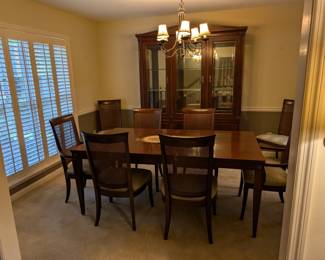 Ethan Allen Dining Table w/Cane Back Chairs and China Cabinet