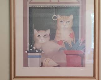Vintage Cat Print by Peckinham - Two Cats with Tulips