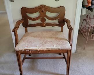 Vintage Carved Wood Armchair with Floral Upholstery