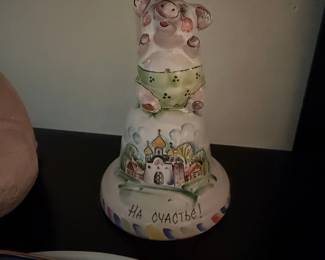 Russian Folk Art Pig Bell with Church Scene