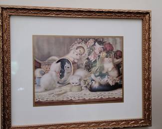 Mischievous Kittens by Carl Reichert Lithograph Print in Ornate Frame