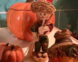 Vintage Straw Scarecrow Figurine Set