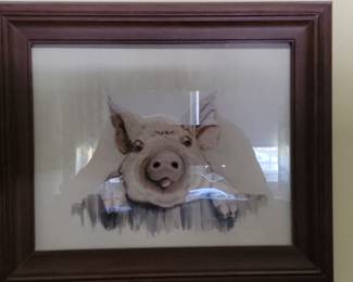 Framed Watercolor Pig Print by George Dyachenko