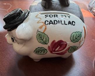 Vintage Royal Copley "For My Cadillac" Ceramic Piggy Bank
