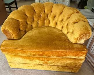 Vintage Mustard Yellow Tufted Barrel Back Armchair