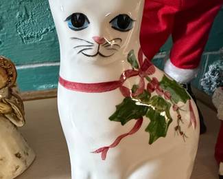 N.S. Gustin Co. Hand Painted Ceramic Christmas Cat Figurine