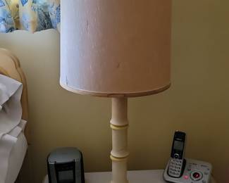 Vintage Bamboo-Style Table Lamp with Yellow Accents and Cream Shade