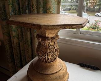 Vintage Hollywood Regency Carved Pedestal Accent Table
