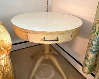 Vintage Mersman Blonde Drum Table with Drawer