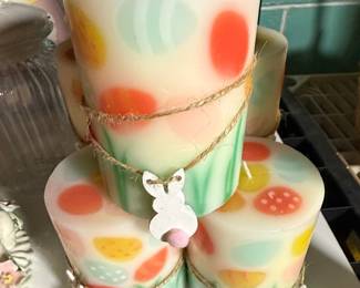 Easter Egg Pillar Candles with Bunny Embellishments