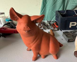 Vintage Terracotta Piggy Bank Figurine