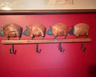 Vintage Pier 1 Imports Wooden Pig Wall Hook
